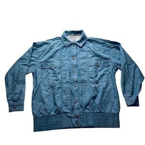 Carole Little Denim Jacket Sport Shirt Style Button‎ Up Pockets Blue Size 6
